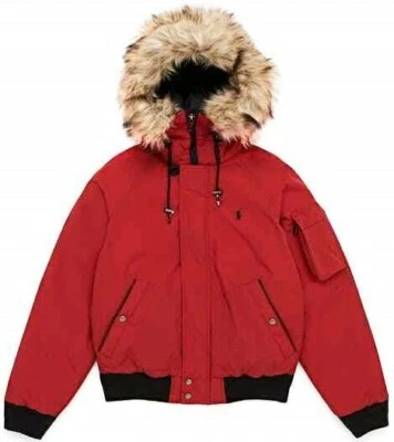 NWT Polo Ralph Lauren Men's Annex Down Bomber Jacket Coat-Faux Fur In Red SZ.M - Image 1 of 4