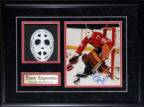 Tony Esposito Chicago Blackhawks Mask Replica Signed Photo Hockey Frame Foto 1 de 1