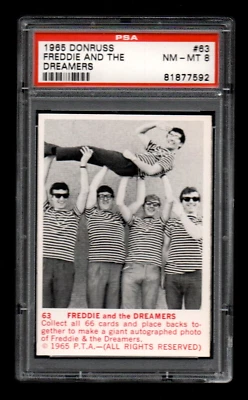 1965 Donruss Freddie and The Dreamers #63  Freddie Roy Derek Peter Bernie PSA 8 - Image 1 of 2