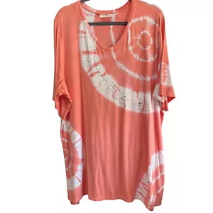 Quacker Factory size 2X Orange Tie Dyed Rhinestone Embellished V Neck Tee Shirt/ - Picture 1 of 7