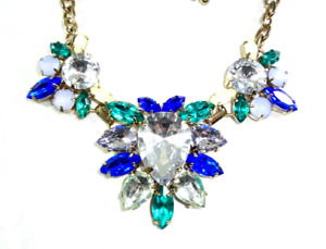 J CREW Bold Sparkly Blue, Teal Green & Clear Faceted Prong Set Acrylic Necklace!