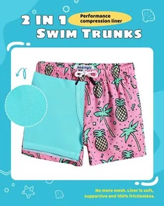 Boys Swim Trunks with Compression Liner Toddler Stretch Swim Shorts Quick Dry... - Picture 1 of 4