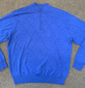 Peter Millar Sweater Mens XL Merino Wool Long Sleeve Lightweight Blue 1/4 Zip - Picture 1 of 6