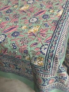 Rectangle Floral Table Cloth, Block Print table cover, Housewarming - Picture 1 of 5
