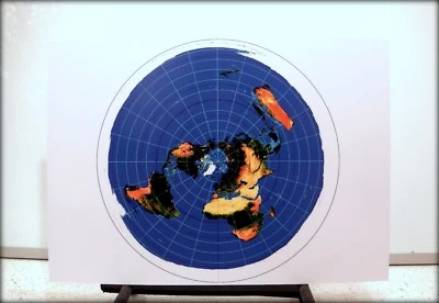 FLAT EARTH: Azimuthal Equidistant Projection - USGS - Polar Radar World Map (a3) - Image 1 of 3