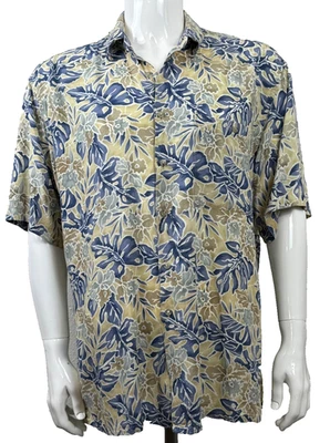 Pierre Cardin Vintage Hawaiian Shirt Rayon Aloha Floral Print Beige Large 90s - Image 1 of 4