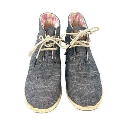 Toms Desert Azul Cambray Denim Alpargata Cuña Botines, Tacón Cuerda, Talla W9 Foto 1 de 4