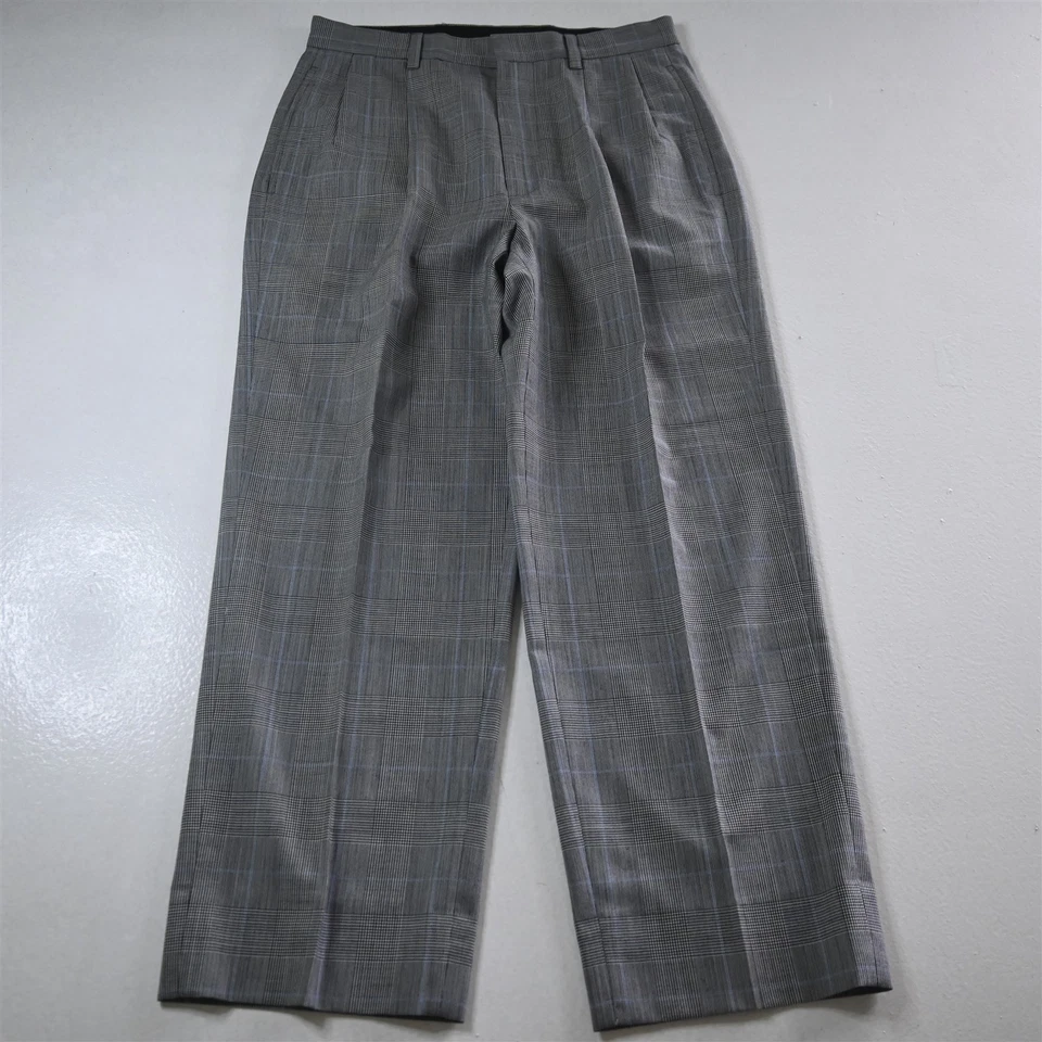 Pantalones de vestir Nautica 30x28 grises a cuadros Glenn 100 % lana plisados cintura alta Foto 1 de 4