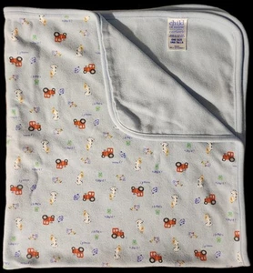 Carters Child Of Mine Babydecke blau Bauernhof Kuh Traktor Frosch Hund 30x26 Vintage - Bild 1 von 2