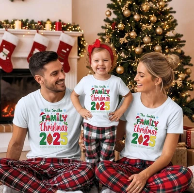 FRUIT OF THE LOOM Personalised Family Christmas Matching Custom T-shirts Holidays 2025 Tops Xmas