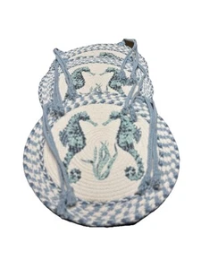 Set of 3 Kitchen Round Braided Cotton Placemats Seat Covers Sealife Summer Bbq - Picture 1 of 4