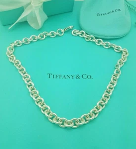 Tiffany & Co. Silver 8mm Round Link Chain 16 Inches Necklace UK h/marked - Picture 1 of 10