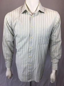 Men's IKE Behar NY 151/2 Medium 34 Pale Yellow & Blue Striped L/S Shirt - Picture 1 of 9