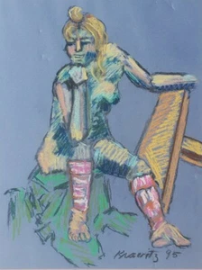 1995 Original & Rare Signed Kravitz Color Pastel Nude Woman Portrait Cubism Art  - Picture 1 of 6