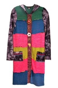 HANNAH BANANA Girls sz 14 Multicolor Patchwork Hooded Sweater Coat - Picture 1 of 2