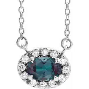 Platinum 5x3 mm Lab-Grown Alexandrite & .05 CTW Natural Diamond 16" Necklace - Picture 1 of 1