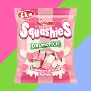 Swizzels Squashies Bacchetta Fragola e Crema 120g Schiuma Gommosa Caramelle - Foto 1 di 3