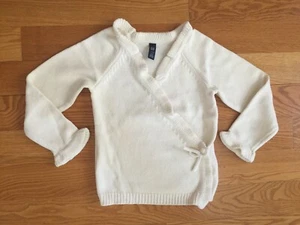 Baby Gap girl's sweater cream ivory ruffles wrap bow cotton Size 5 NEW - Picture 1 of 10