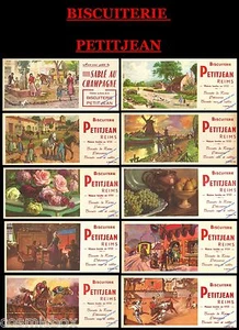 Lot 10 buvards anciens BISCUITERIE PETITJEAN publicité pub corrida moulin ours - Picture 1 of 11