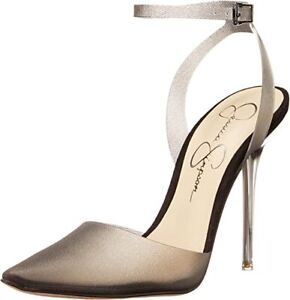 Jessica Simpson Pirrie Clear Anthracite Stiletto Pointed Toe Ankle Strap Pumps