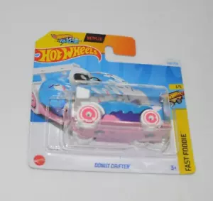 HOT WHEELS 2024 FAST FOODIE 1/5 - DONUT DRIFTER AZUL Y ROSA EN UNA TARJETA CORTA - Imagen 1 de 5