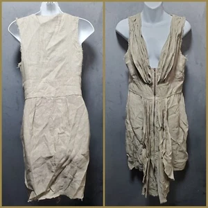 Topshop Boutique braun Leinen Reißverschluss Lagenlook RAR Bleistiftkleid ~ US 14 EU 42 M3020 - Bild 1 von 20