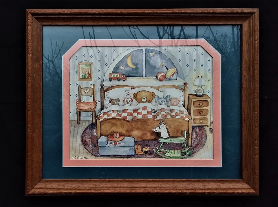 FRAMED/MATTED PICTURE OF LITTLE BOYS ROOM W/TEDDY BEAR ROCKING HORSE 15X12 - Image 1 of 4