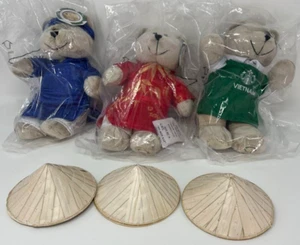 Starbucks Vietnam Barista Bear Non La Ao Dai Barista Set of 3 New with tag Japan - Picture 1 of 11