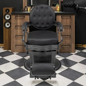 Vintage Heavy Duty Hydraulic Barber Chair Recline Beauty Salon Chair Tufted Back - Picture 1 of 11