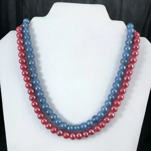 2 Pcs - Red and Blue Glass Necklace Vintage Retro Simple Chic Business Casual - Picture 1 of 12