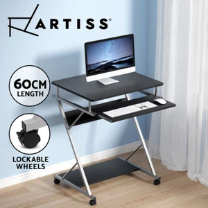 Artiss Computer Desk Laptop Desk Keyboard Shelf Tray Wheels Black 60CM - Picture 1 of 8