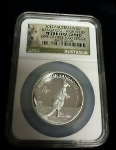 2012 P Australia Kangaroo Silver $1 Coin - NGC PF70 Ultra Cameo High Relief ...