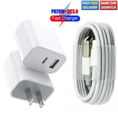 For iPhone Charger Fast USB Cable Wall Cube for iPhone 11 12 13 14 15 Pro Max 8 - Image 1 of 4
