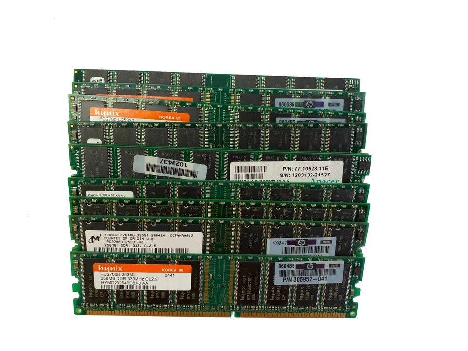 Lot of 10 256MB PC2700 DDR 333 184 pin Mixed Brands Desktop Memory DIMM RAM  - Image 1 of 1