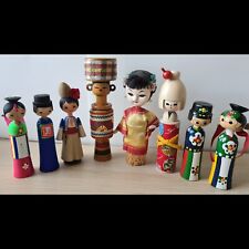 Vtg Wooden Doll Folk Art Bundle incs Nodding Japanese Kokeshi Korean China