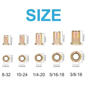 Tuercas de remache 130 piezas #10-24 #8-32 1/4-20 5/16"-18 3/8-16UNC inserto roscado de tuerca de remache - Imagen 1 de 11