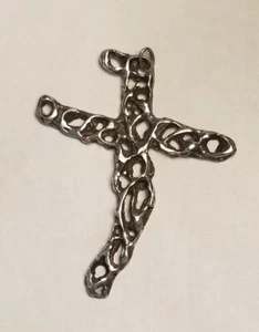 Colgante Cruz Grande Vintage Brutalista Modernista Plata de Ley para Collar - Imagen 1 de 5