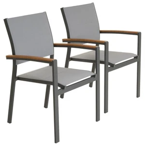 2er Set Gartenstuhl Stapelstuhl Terrasse anthrazit Alu Teslin mit Armlehnen - Bild 1 von 7