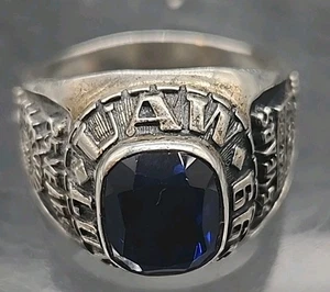 Mens STERLING SILVER UAW LOCAL 599 25 YEAR RING Blue Stone Sz 13.5 GEMCO 21.51Gr - Picture 1 of 13