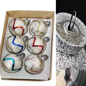 Vintage 50’s GLASS CHRISTMAS ORNAMENTS MADE IN AUSTRIA Glitter Sequin Ball Round - Bild 1 von 5