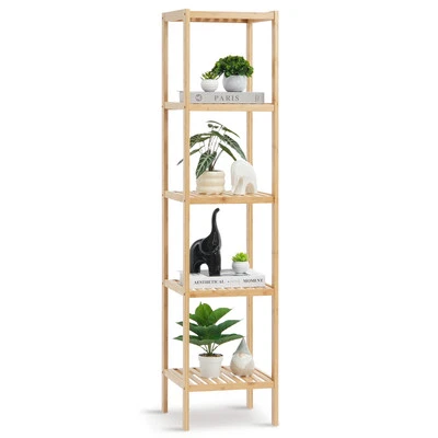 Corner Standing Bookshelf 5-Tier Bamboo Ladder Narrow Shelf Plant Stand - Image 1 of 4