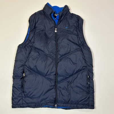 Vintage Nike Puffer Vest Mens XLT Extra Large Tall Blue Y2K Grey Duck Down - Image 1 of 4