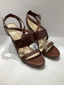 Cole Haan NikeAir Strappy Brown Leather Stacked Heel Wedge Sandals Wmns Sz. 11B - Picture 1 of 7