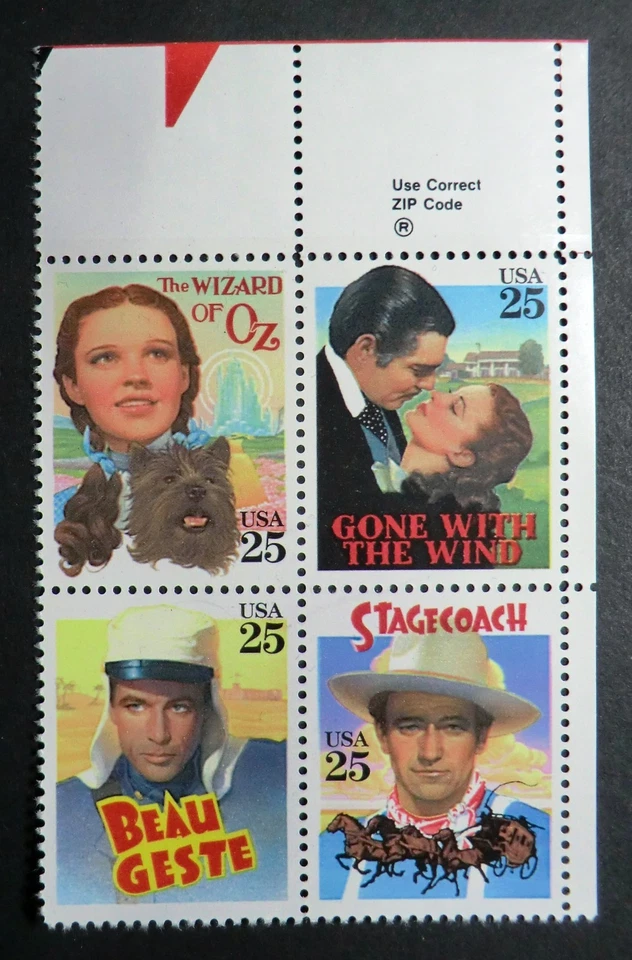 2445 - 2448 MNH 1990 25c Films Wizard of Oz Gone with the Wind Stagecoach movies - Image 1 of 1