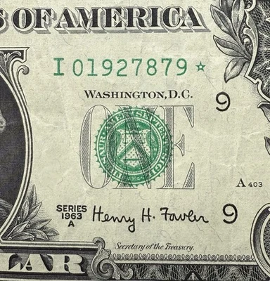 1963A Star Note $1 One Dollar Bill Error Replacement Note Vintage Currency. - Image 1 of 3