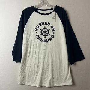 Hooked on Cruising XXL Shirt Nautical Cruise Lovers Boat Ocean Raglan Tee Travel - Picture 1 of 5
