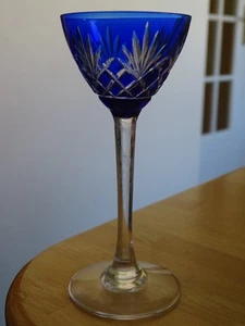 SAINT LOUIS ANCIEN VERRE LIQUEUR CRISTAL DOUBLER COLORER BLEU ART DECO ht 12 cm - Picture 1 of 7