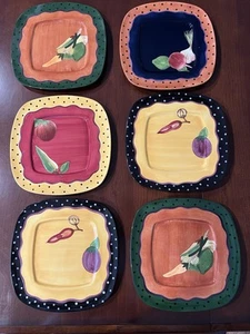 "Juego de 6 platos de cena Laurie Gates de 11"" vegetales/puntos" - Imagen 1 de 10