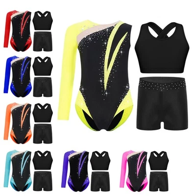 UK Gymnastics Leotard For Girls Ballet Dance Unitard Sports Crop Top And Shorts - Image 1 of 3