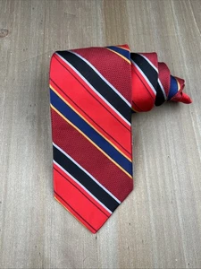 ROBERT TALBOTT Best of Class Silk Tie Designer Red/Blue/Black Striped W3.75xL59 - Picture 1 of 5